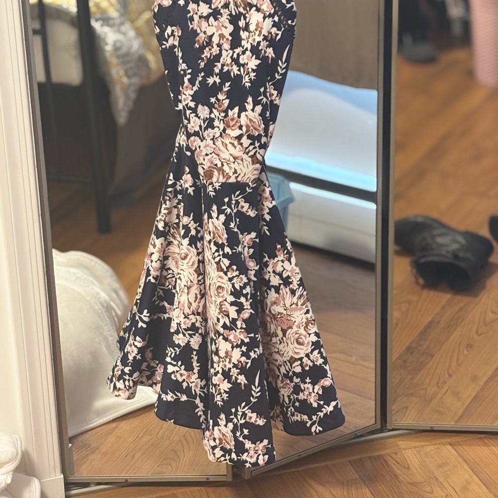B Darlin Strapless Dress with Pink Floral on Navy